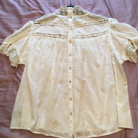 Free People NWT puff sleeve vintage ivory blouse M - Picture 5 of 7
